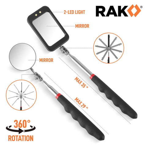 Must Have 5 Piece Magnetic Pickup Tool Set With 360 Swivel Mirrors Telescoping Magnet Reach Flexible LED Flashlight