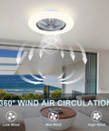 Modern LED Ceiling Fan With Lights 20 Inch Flush Mount Dimmable Remote Low Profile Seven Invisible Blades in living room