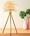 Single lamp from 2 Pack White Feather Table Lamps With Metal Body And Gold Finish Tripod, Cool Nightstand Lights For Bedroom