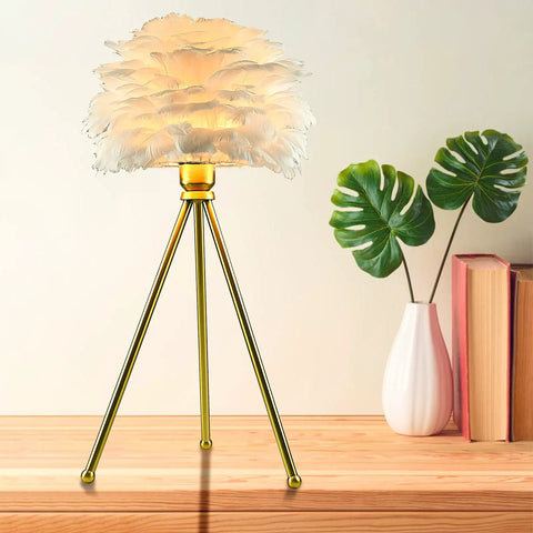 Single lamp from 2 Pack White Feather Table Lamps With Metal Body And Gold Finish Tripod, Cool Nightstand Lights For Bedroom