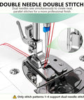Beginner Friendly Portable Sewing Machine With Twin Needle And Reverse Stitching, close-up of twin needle stitching mechanism.