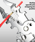 Close-up of Multifunction Wire Stripping Pliers with stripping holes and red wire