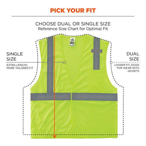Unisex Adult Hella Visible Class 2 Safety Vest Crafted From Comfy Breathable Mesh Fabric With Zero Fuss Hook And Loop Closure Lime Green fit options diagram