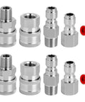 Qoroos stainless steel quick-connect pressure washer fittings kit, 8-piece, front view, 1/4 in NPT male/female adapters