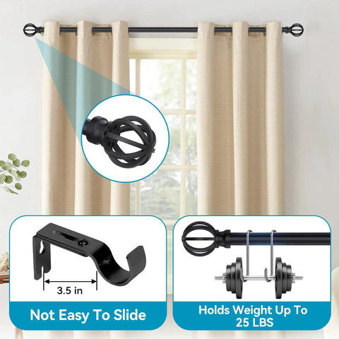 Super Strong Heavy Duty Black Curtain Rods For Windows Adjustable From 28 To 48 Inches 5/8 Inch Diameter Premium Metal
