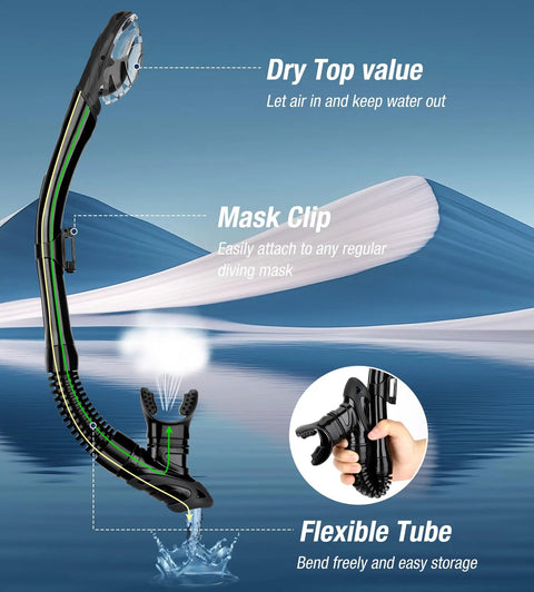 Dry Snorkel With Top Dry Valve And Food Grade Silicone Mouthpiece For Easy Breathing While Snorkeling And Diving