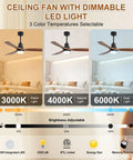 52 Inch Solid Wood Ceiling Fan With Remote And Dimmable Light showing three color temperatures and brightness scale