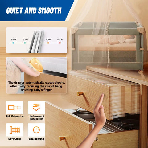 Undermount Soft Close Drawer Slides For 21 Inch Drawers Ball Bearing Full Extension Rails Heavy Duty Side Mount Cabinet Slides