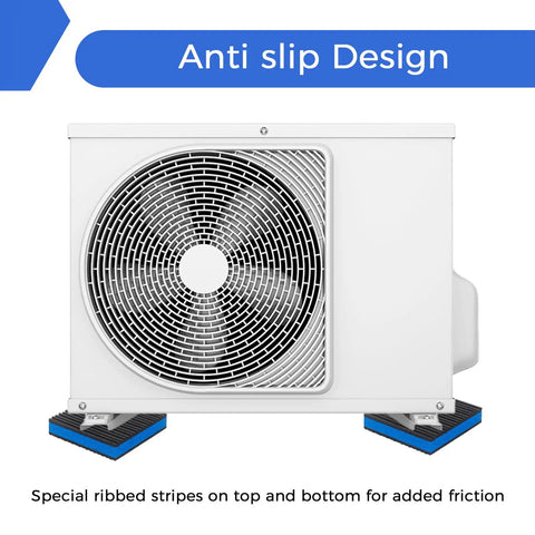 4 Pack Tough As Nails Anti Vibration Pads 4X4 Inch Ribbed Rubber Sound Isolation Mats With Blue Eva Core under HVAC unit.