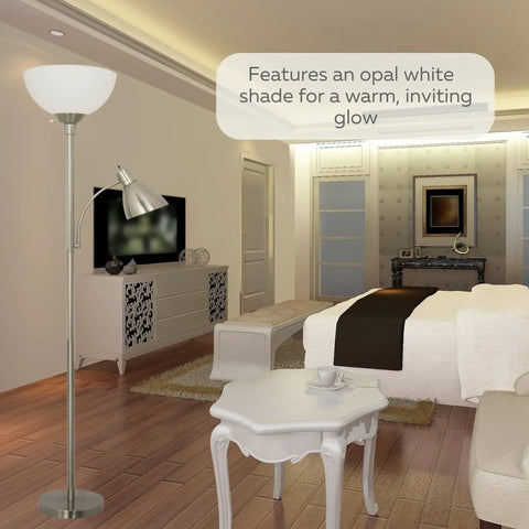 Adjustable Metal Floor Lamp With Side Reading Light In Satin Nickel Finish 150 Watt Go To Modern Mother Daughter Standing Lamp For Living Room Bedroom Office