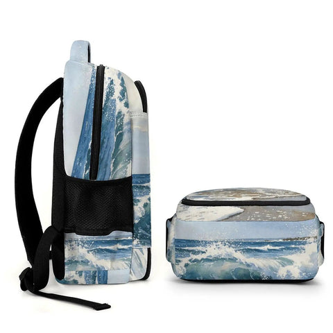 Coastal Beach Seascape Printed Unisex Backpack With Large Capacity For Travel School Or Day Trips Durable Polyester Material
