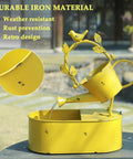 Solar Powered Outdoor Water Fountain With Battery Backup For Garden Bird Bath Yard Decor, Premium Metal Water Feature For Patio And Lawn, No Hassle Run Time Of 6 To 10 Hours At Night On Sunny Days, yellow watering can design