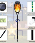 Image showing components of 12 Pack Solar Torch Lights With Realistic Flickering Flame, Outdoor Waterproof Garden Pathway Lights