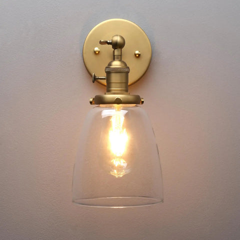 Industrial Vintage Sconce With Oval Cone Clear Glass Shade 1 Light Wall Light In Antique Gold Finish Perfect For Living Room Or Bedroom