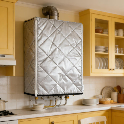 Outdoor Tankless Water Heater Cover With Weatherproof Protection IPX4 Waterproof Rating, Dustproof Cotton Material, installed indoors