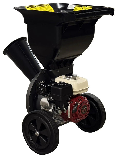 Gas Powered Wood Chipper Leaf Shredder With Honda GX 4 HP Engine for easy yard cleanup, showcasing compact design