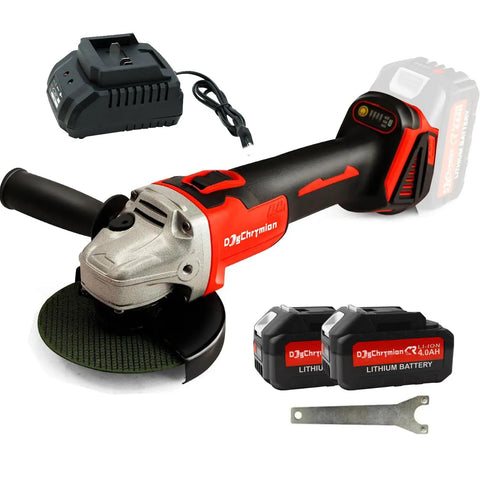 Cordless 20V Angle Grinder with Makita 18V Battery Compatibility, 8500 RPM, 4-1/2 Inch Disc, shown with charger and batteries