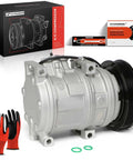 Direct Fit A/C Compressor With Clutch for Honda Accord 2003-2007, silver finish with 6 groove pulley and included installation tools.