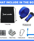Kids Zipline Kit With Stainless Steel Slackline Pulley Slider And Swing Seat Backyard Zip Line Set With 60ft Ninja Slackline