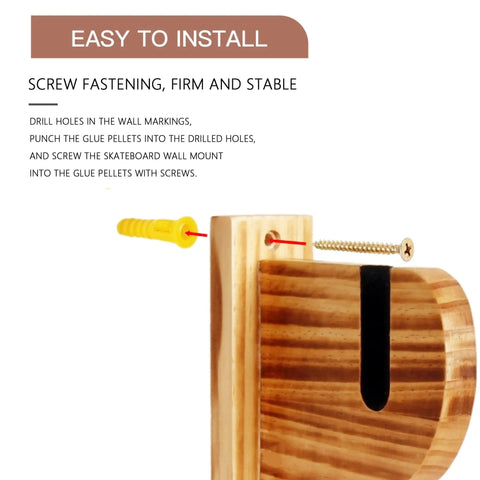 Installation guide showing screw fastening of Retro Acrylic Skateboard Wall Mount And Snowboard Display Rack For Fresh Setup Deck Stash And Longboard Cruiser Storage With Skater Grade Wall Hanger System.