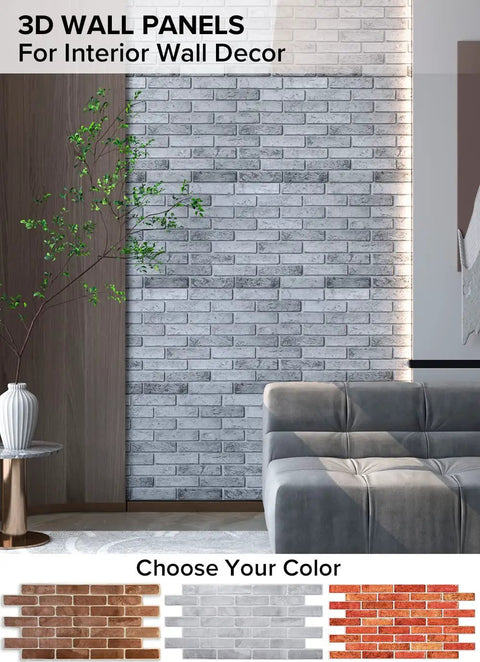 Living room with 3D Faux Brick PVC Wall Panel For Full Wall Coverage, Heat Scratch Moisture Resistant, Light Brick Look, 38.6x19.6 in