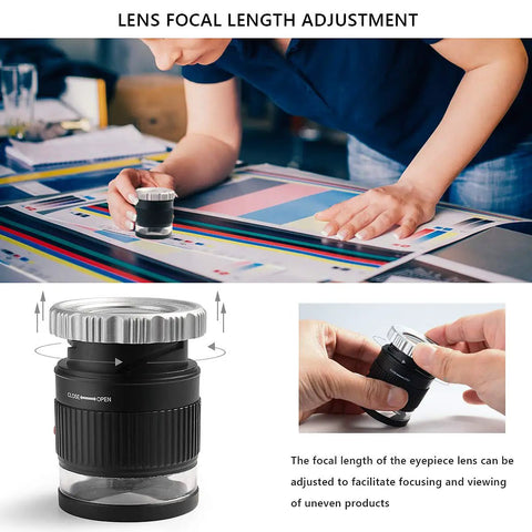 Person using 30X Loupe Magnifier With Adjustable Focal Length And Foldable Design For Textiles And Crafts