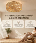 Pixxrib Boho Caged Ceiling Fans with Lights for Bedroom Living room showing 6-speed settings in a cozy setting.