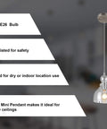 1 Light Indoor Adjustable Mini Pendant in Brushed Nickel With Hand Blown Seeded Glass Modern Kitchen Island Light Dimmable