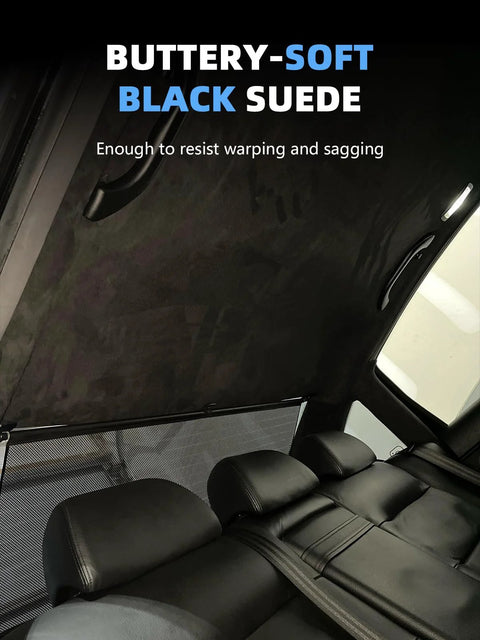 YOKKIP Black Suede Headliner Fabric, foam-backed auto headliner installed inside car