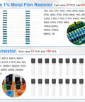 Mega 1628 Piece DIY Electronics Kit With LEDs Diodes Resistors Capacitors Transistors Dupont Wire PCBs And Breadboards For Hands On Prototyping And Learning: 1/4W metal film resistors and TO-92 transistors