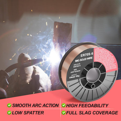 Welder using 0.030 Inch 33 Pound MIG Welding Wire For Carbon Steel On ABS Spool ER70S6 Grade with sparks flying