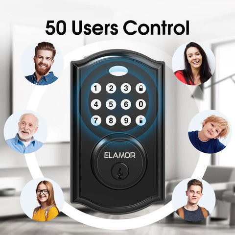 Image of a Keyless Entry Electronic Deadbolt Lock With Keypad Black 50 User Codes Alarm Auto Lock Battery Indicator.