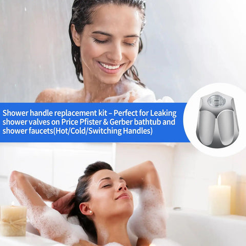 81428 Tub And Shower Knob Replacement Kit For Price Pfister Verve Tub And Shower Handle Chrome Finish next to person enjoying shower