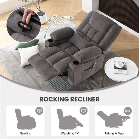 Oversized Recliner Chair For Adults With Vibration Massage And Lumbar Heating Swivel Rocker Recliner In Living Room