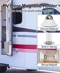 RV showing Magnetic RV Door Holder Keeps Doors Open Hands Free for Motorhomes Travel Trailers and Campers White Finish Durable