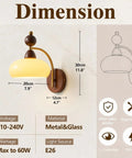 Dimensions and specifications of 2 Pack Rechargeable Vintage Wooden Wall Sconces RGB Battery Operated Lights shown on wall.