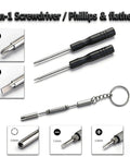 3-in-1 screwdriver set with Phillips and flathead tips, keychain attachment, part of Eyeglass Repair Kit With 15 Screw Types For Eyeglasses.