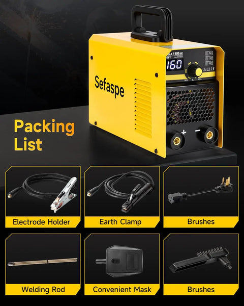Dual Voltage Stick Welder With Digital Display And IGBT Inverter, 160A Arc Lift TIG Welding, accessories shown