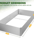 Diagram of a two-pack tall 8 foot raised garden bed, corrugated galvanized steel, 8 by 3 feet, showing dimensions and protection use.