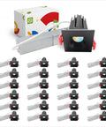 Top Shelf Square Led Recessed Downlights With Slick Integrated Junction Box Hella Bright 7 Watt 5 Way Adjust Color Changing Anti Glare Dimmable Ic Rated Ceiling Lights Matte Black Finish 24 Count pack with fixtures and junction box.
