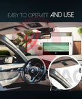 Car interior with a view of a garage door, highlighting remote use for Two Pack G3T R Remote Replacement For Genie Garage Door Opener With Auto Seek And Easy To Pair Rolling Code FCC Certified And Three Year Warranty Great For DIY Projects And Quick Replacement In Busy Homes And Garages.