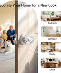 Privacy Glass Door Knob For Bedroom And Bathroom With Lock In Dope Satin Nickel Finish, Diamond Clear Crystal Knob On Victorian Plate Rosette, Vintage Interior Door Hardware To Elevate Any Door installed on an interior room door.