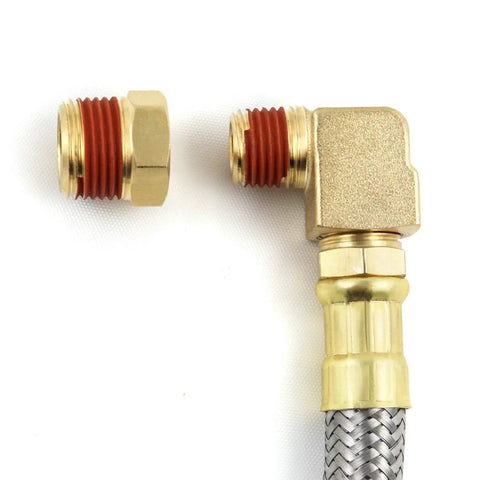 Extended Tank Drain Valve Kit For Air Compressors With 10 Inch Drain Hose, 1 Quarter Inch NPT, Brass Adapter, Braided Steel