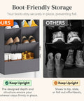 Six Tier Over The Door Shoe Organizer With Deep Fabric Pockets Keeps Your Kicks Neat, showing boots and shoes stored securely in gray.