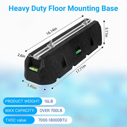 Beefy Mini Split Floor Mount Base For Outdoor Air Conditioners 9,000-36,000 BTU With Anti Vibration Feet, dimensions shown.