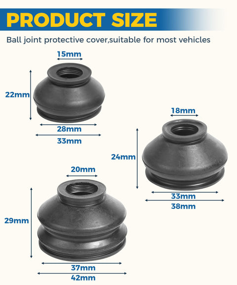 Beefed Up Six Piece Ball Joint Boots Set For Cars And Trucks Durable Heat Resistant Rubber Dust Covers That Flex With Every Turn Protect Ball Joints And Rod Ends From Wear Easy Fit Fits Most Vehicles. sizes 15-20mm