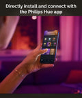Person using phone app to control Smart Portable Dimmable Table Lamp For Indoor And Outdoor Use With Color Changing LED Ambiance