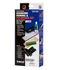 Packaging of Pro Grade Diamond Whetstone Honing And Polishing Kit For Sharpening Router Bits Chisels Knives And Planer Blades Monocrystalline Diamond For Fast Clean Stock Removal And Precision Edge Sharpening, showing contents and features.