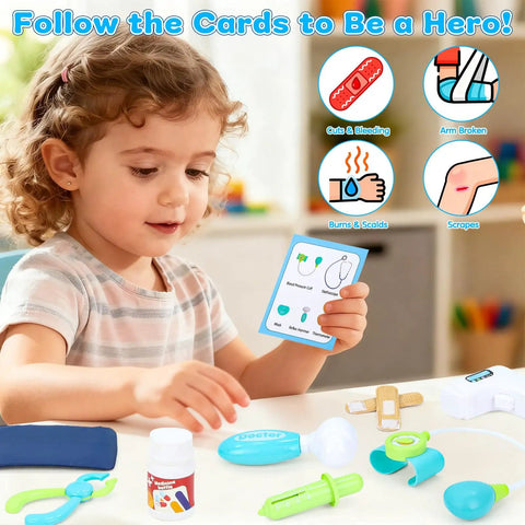 Child playing with Kids Doctor Kit With Real Stethoscope And Storage Bag, 28 Piece Pretend Play Medical Toy For Girls And Boys