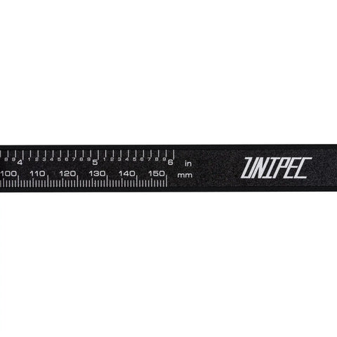Close-up of 6 Inch Digital Caliper With Large LCD Display And Wide Readout Pro Grade Precision, Metric Imperial And Fraction Measurements scale.